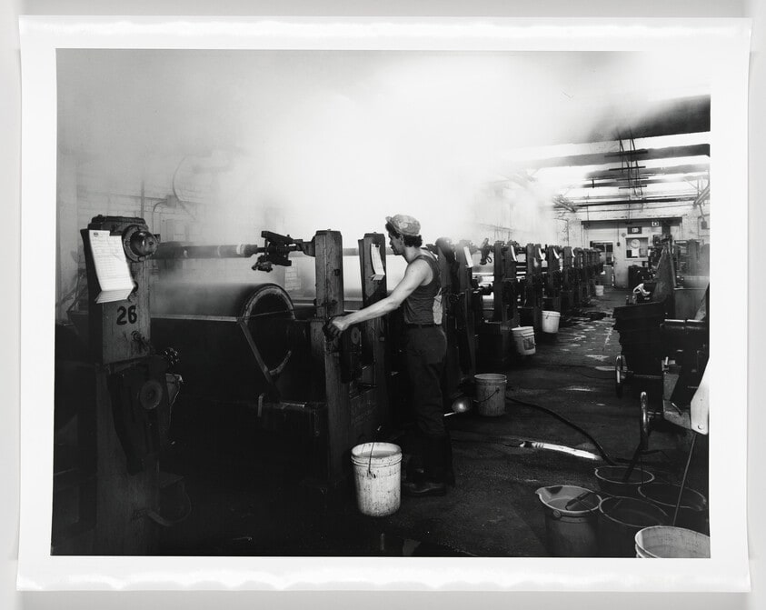 Worker dyeing cloth at Mastex Industries, Inc., Holyoke, Massachusetts
