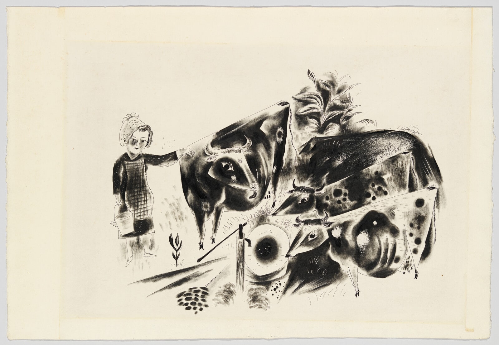 Farmer's Daughter with Three Cows