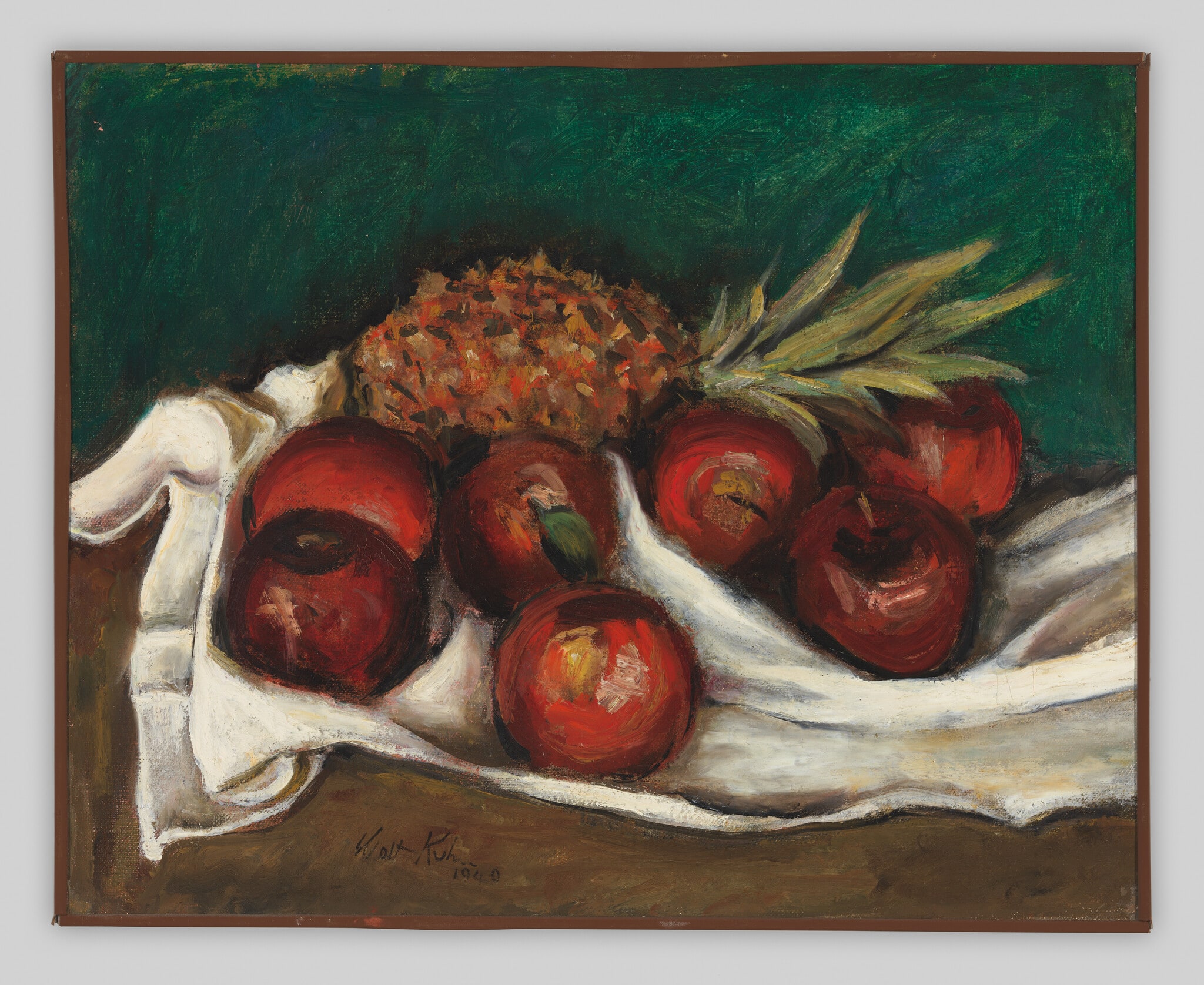 Apples and Pineapple on White Cloth