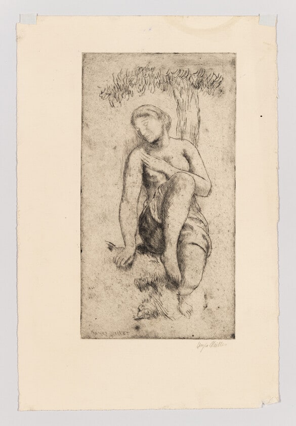 Crouching Nude Beneath Tree