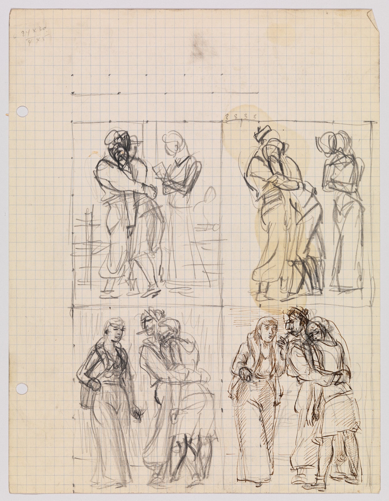 (Four Sketches of an Embracing Couple with Third Person)