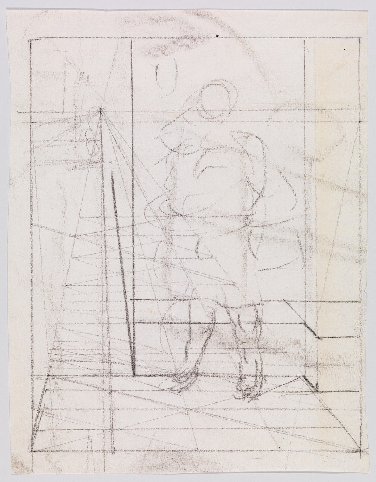 (Perspective Study with Figure Sketch)