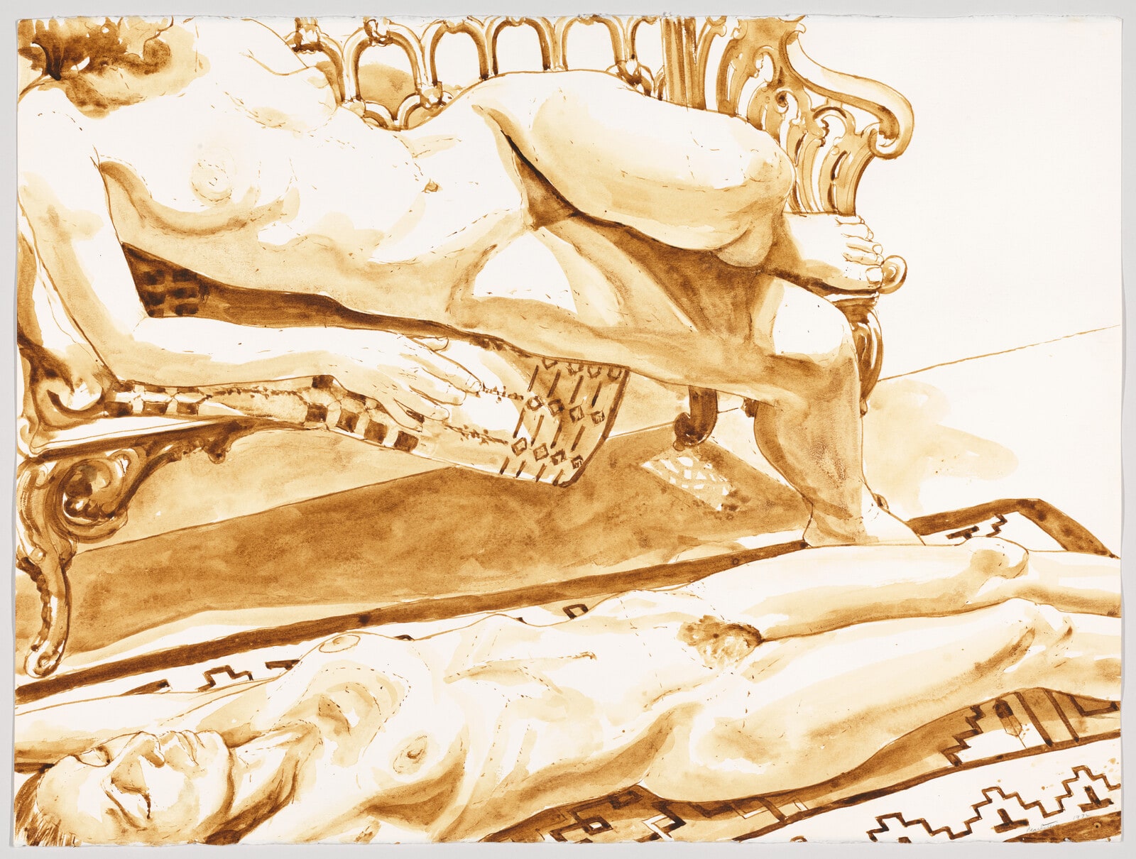 Study for Two Reclining Female Models, One on Floor, One on Iron Bench