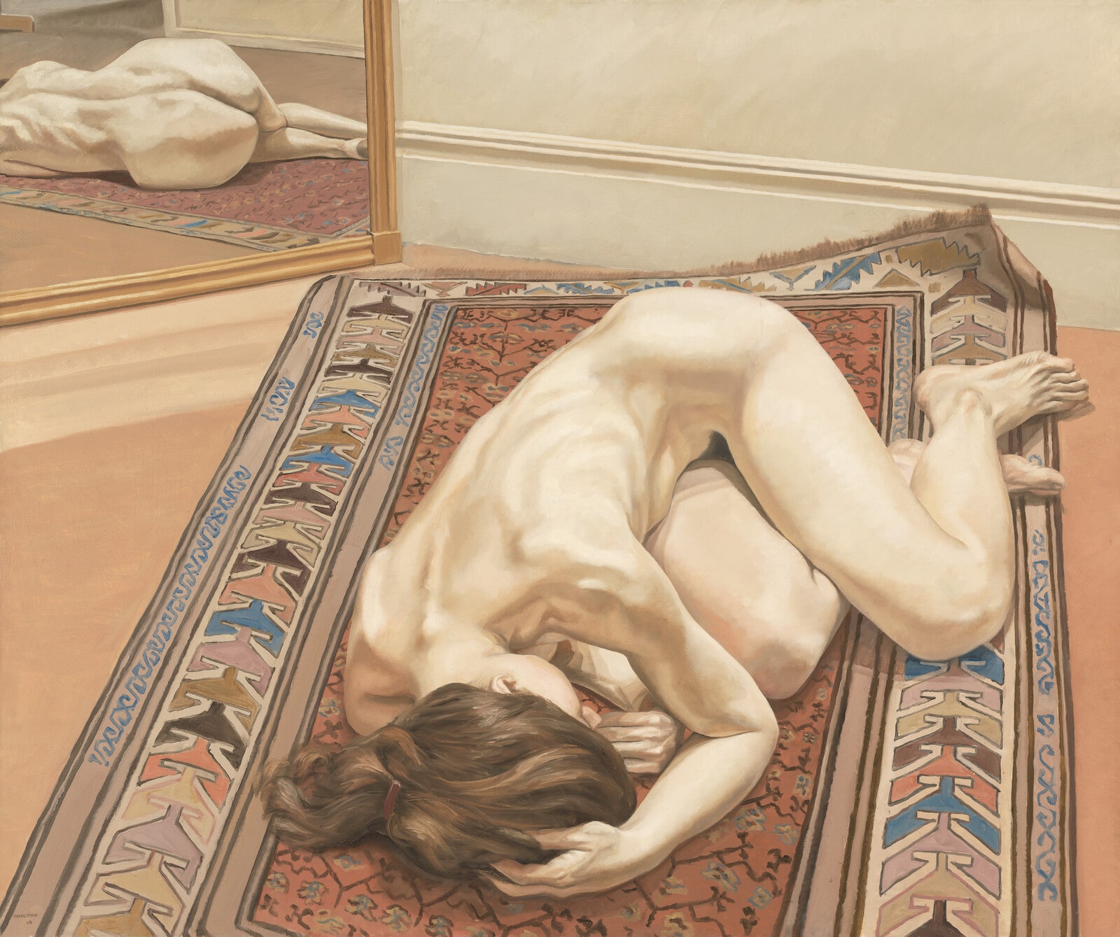 Female Model on Oriental Rug with Mirror