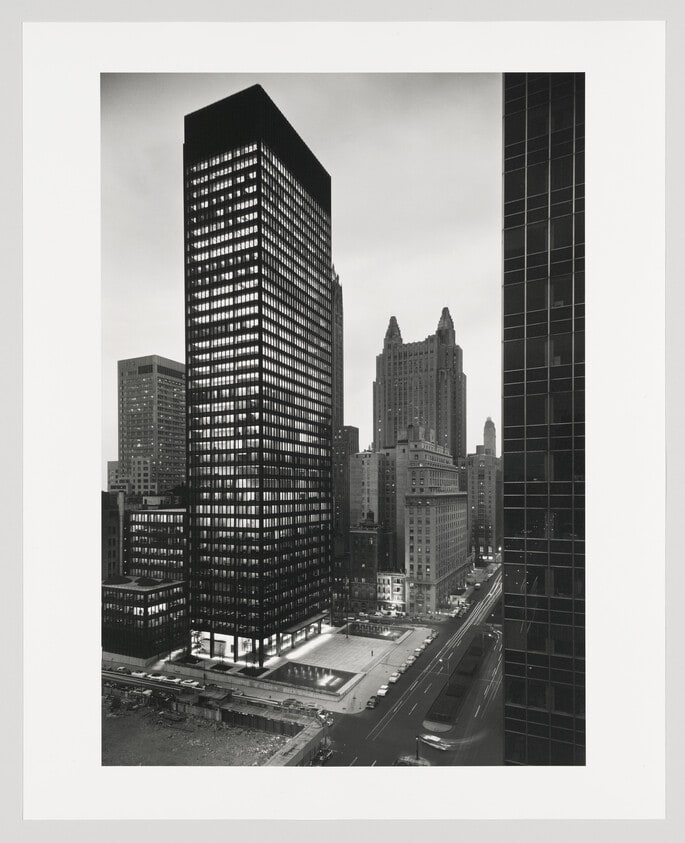 Seagram Building at Night, 375 Park Avenue, New York City (1958), Architects: Ludwig Mies van der Rohe, Philip Johnson and Kahn & Jacobs