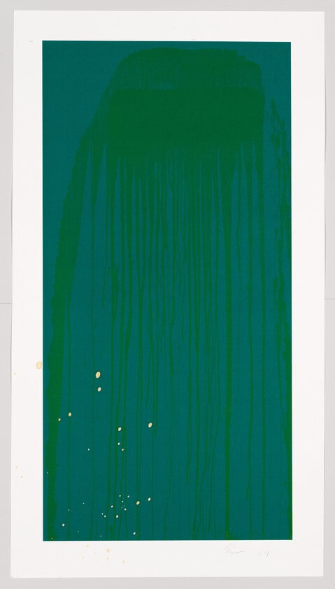 Untitled Waterfall (Large gesture in blue and green, over yellow-green)