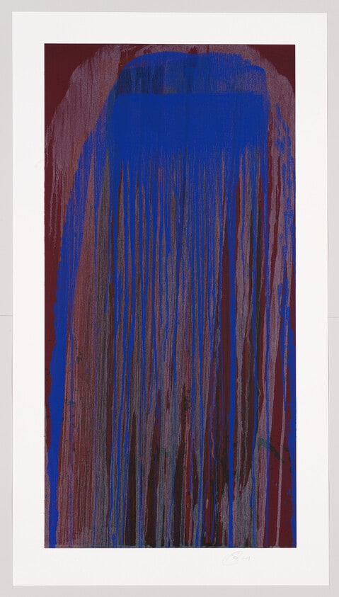 Untitled Waterfall (Peacock; blue with clear/white, over dark red-brown)