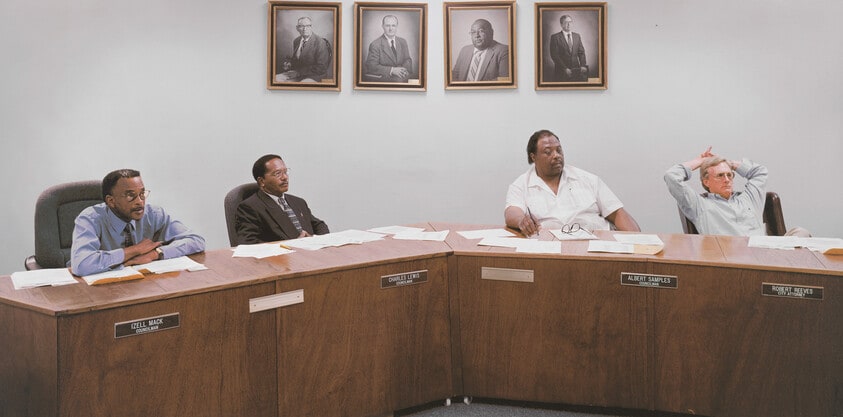 Wadley, Georgia (population 2,468), City Council, August 13, 2001. (L to R): Izell Mack, Charles Lewis, Albert Samples (Mayor), Robert Reeves (City Attorney). Not shown: Sallie Adams (City Clerk), John May, Edith Pundt.