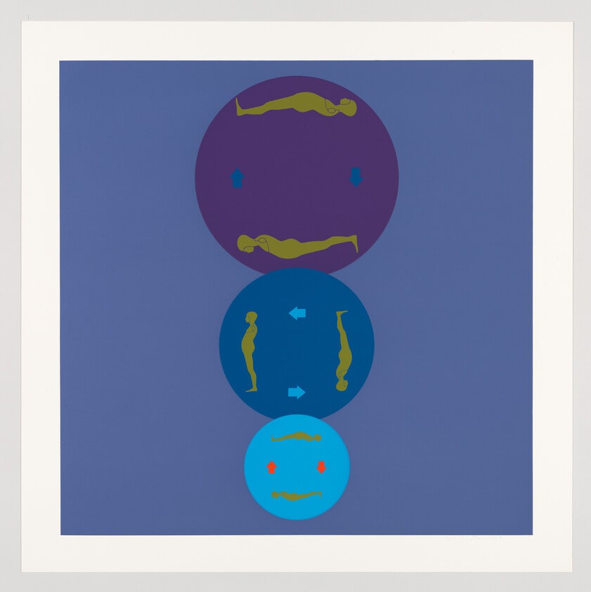 Untitled (Falling men, with arrows, moving clockwise within series of gradient circles)