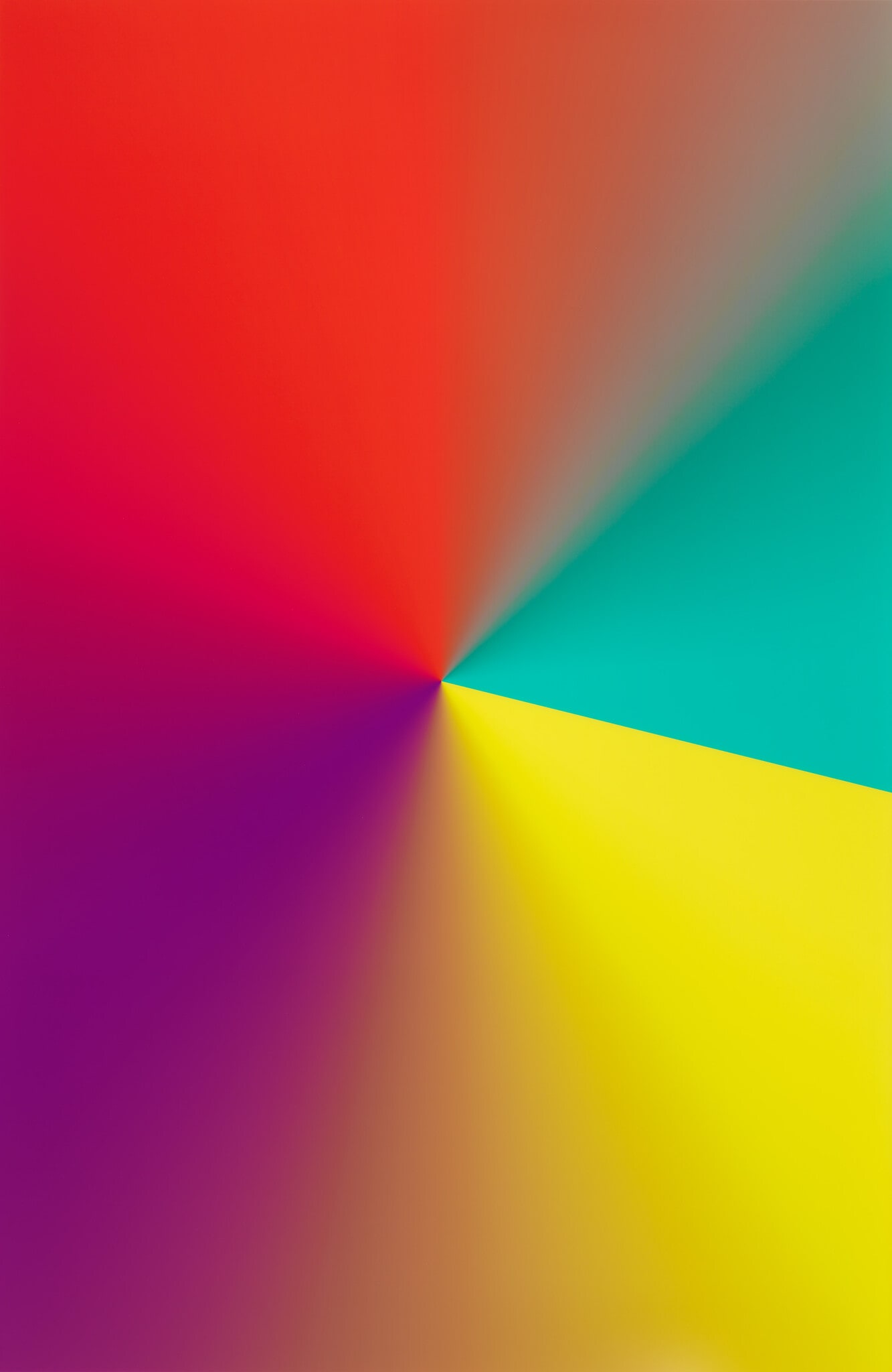 Photoshop CS: 110 by 72 inches, 300 DPI, RGB, square pixels, default gradient "Yellow, Violet, Red, Teal", mousedown y=16450 x=10750, mouse up y=18850 x=20600