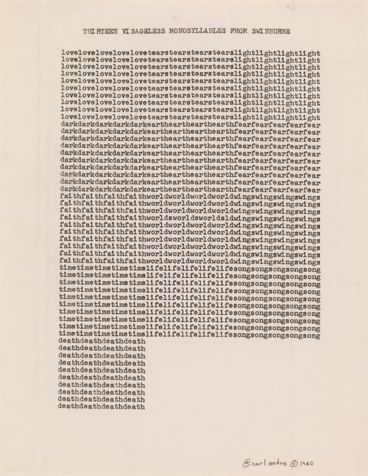Thirteen Visageless Monosyllables from Swinburne