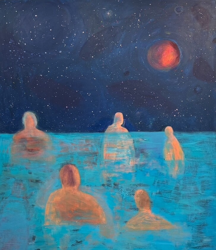 Swimmers Under Orange Moon