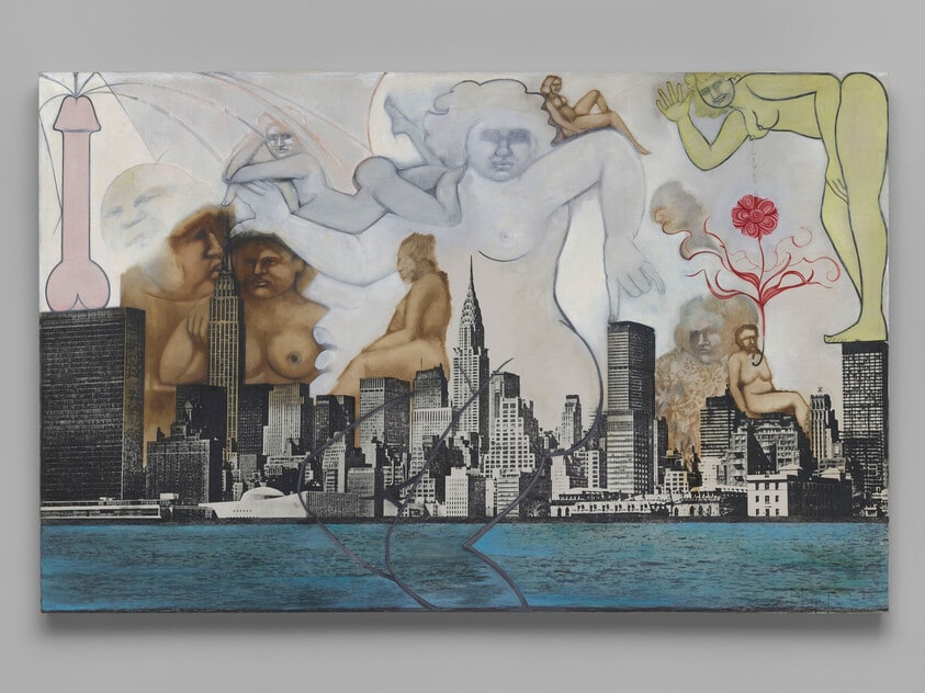 NY Skyline on Canvas #1 (Woman Pressing Finger Down)