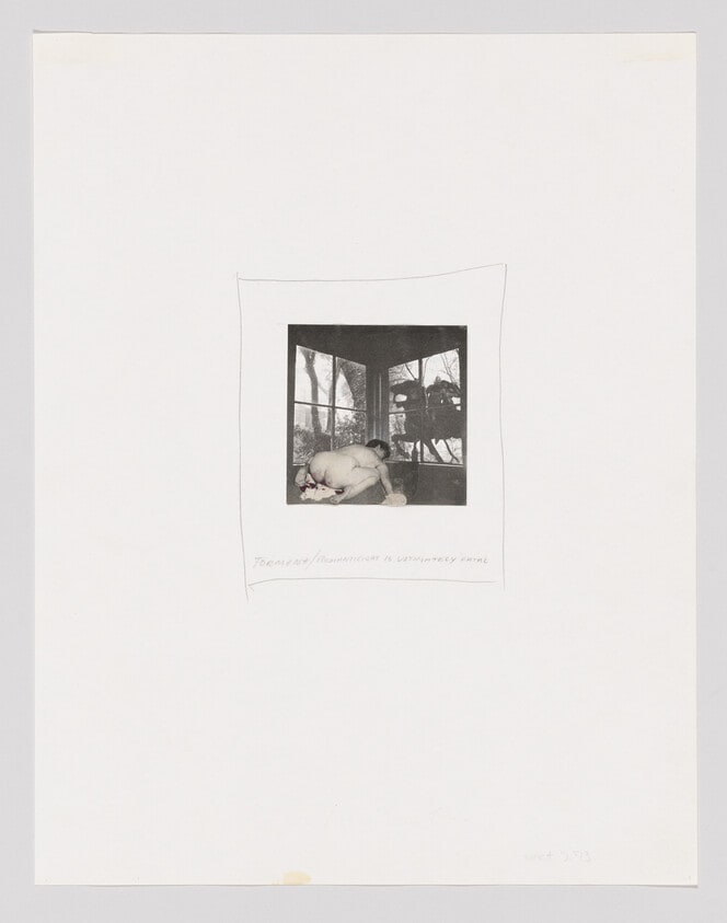 Censored journal page (Romanticism is Ultimately Fatal and 1964 police photograph of Gerri Santoro), 1973