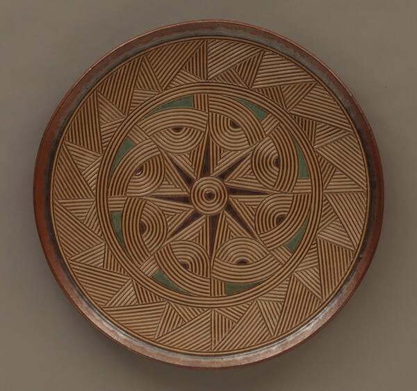 Large Carved Stoneware Plate