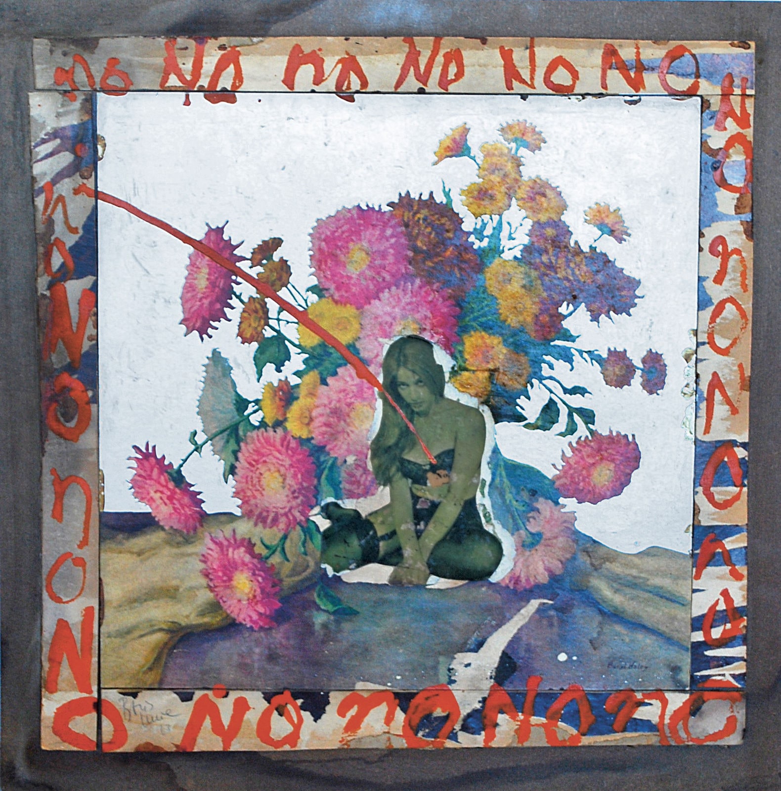 Boris Lurie, NO with Pinup and Flowers, 1963