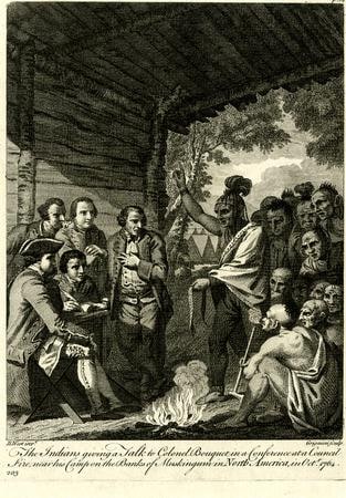 Object: The Indians giving a talk to Colonel Bouquet in a conference at a council fire...