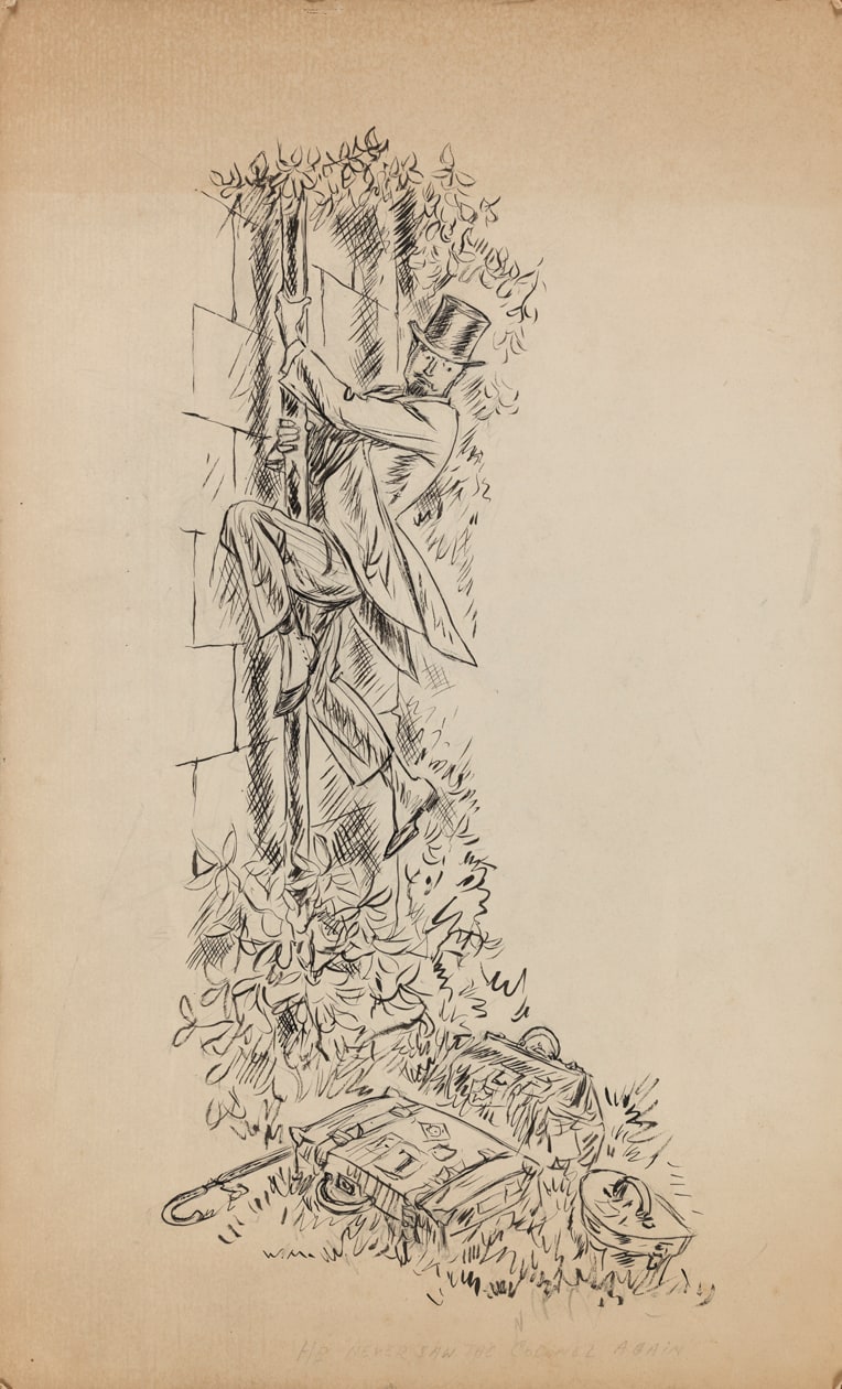 [Man climbing wall]