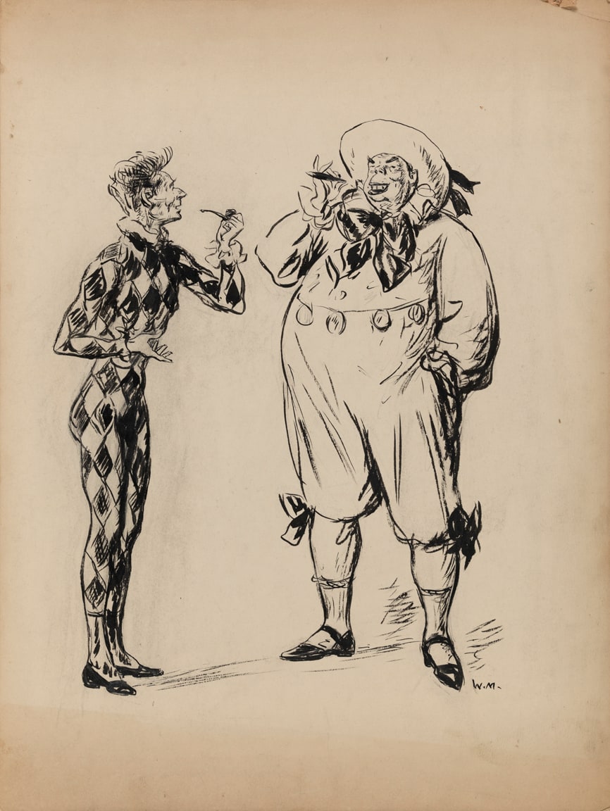 [Men in costume talking]