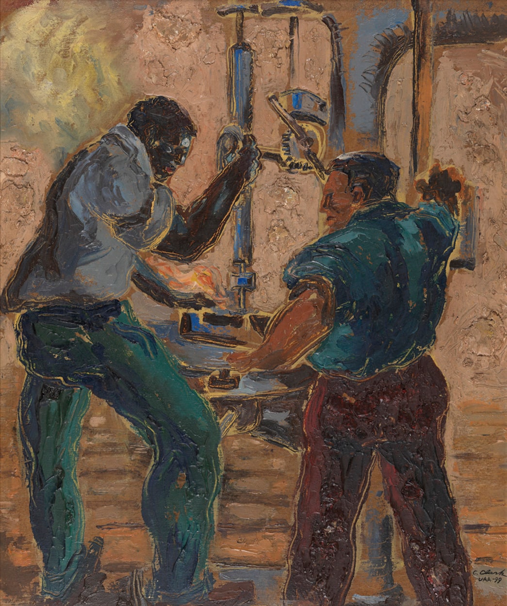 Men and Drill Press