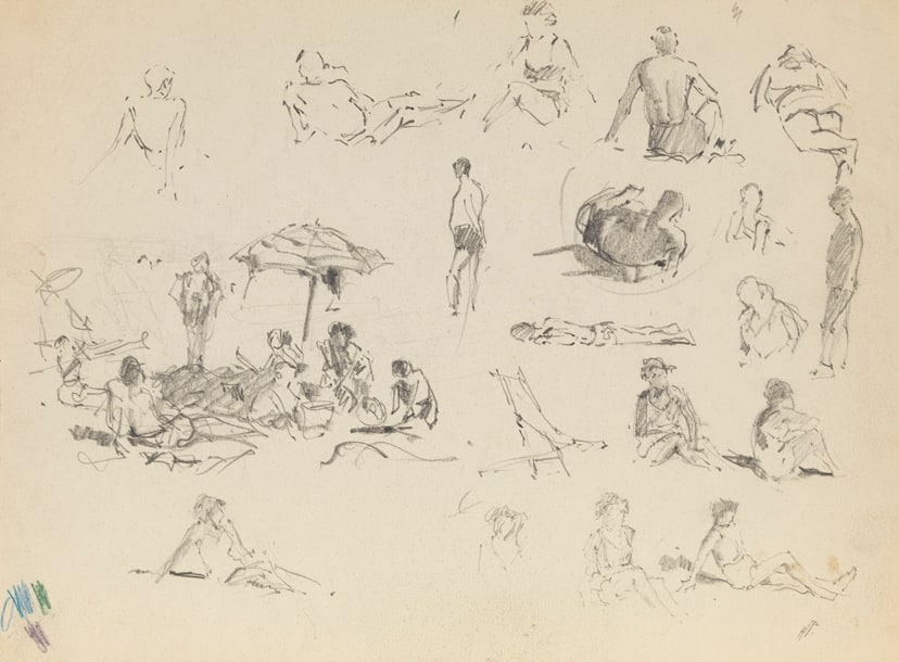 [Sketches of people on a beach in New Jersey]