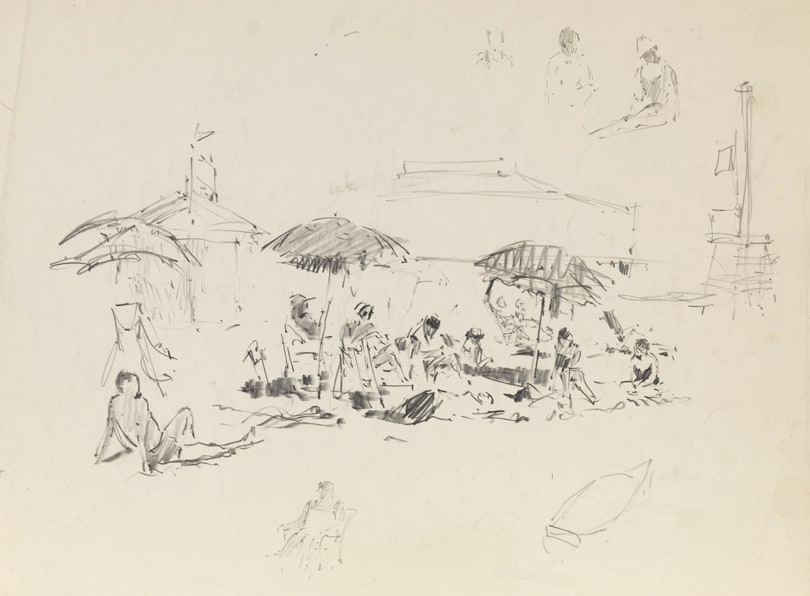 [Sketches of people on a beach in New Jersey]