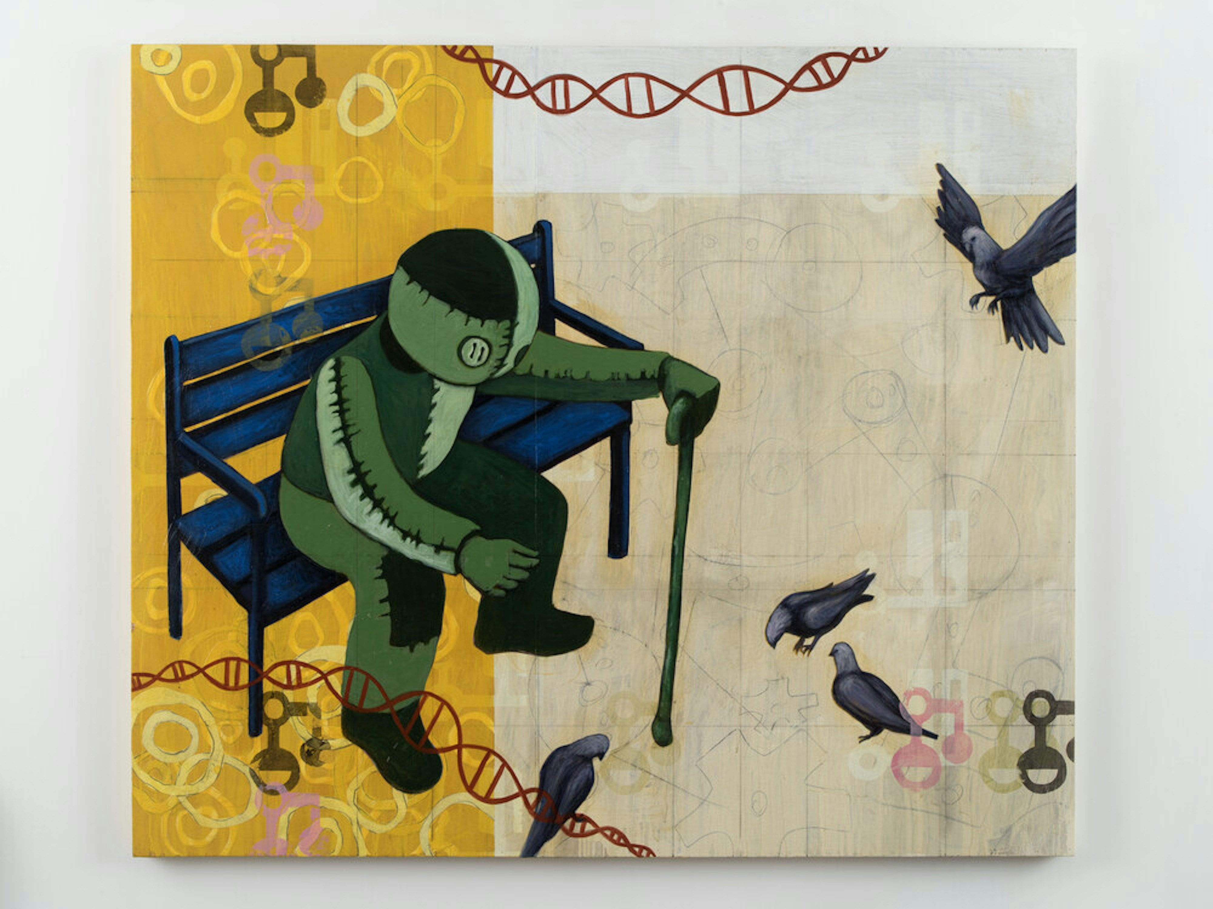 Untitled (Man on bench feeding birds)
