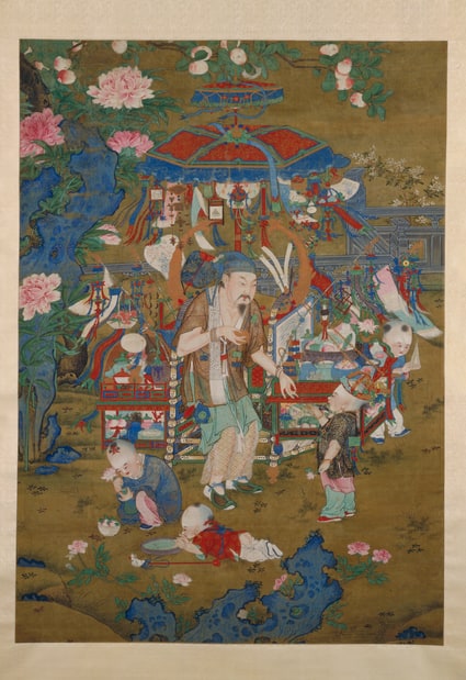 明人春景货郎图轴