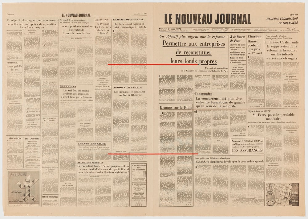 Carré rouge 25 x 25 sur les quotidiens nationaux du 3 mars 1976