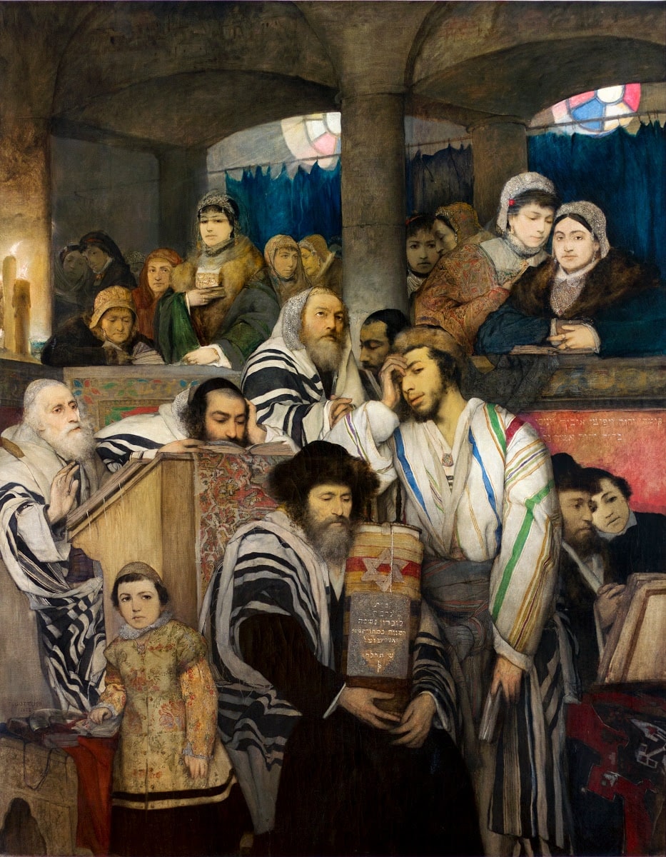 Jews Praying in the Synagogue on Yom Kippur