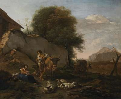 Landschaft mit Vieh und Hirten