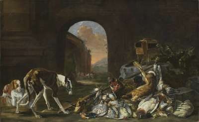 Jagdbeute, von Hunden bewacht