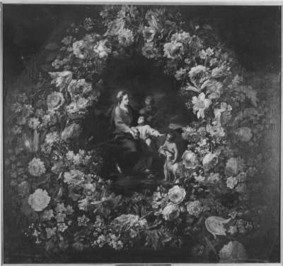Heilige Familie mit Johannesknaben im Blumenkranz