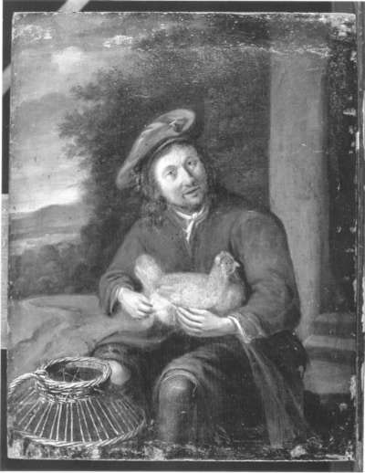 Bauer mit Henne