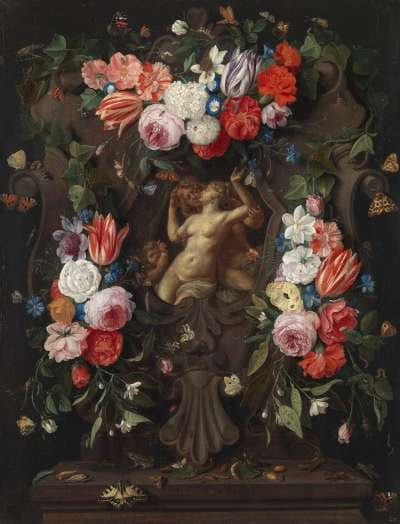 Blumenstück mit Venus, Adonis und Amor