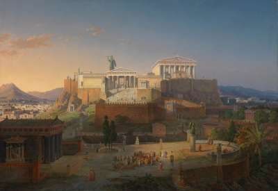 Ideale Ansicht der Akropolis und des Areopag in Athen