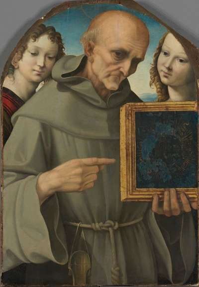 Der hl. Bernardin von Siena mit zwei Engeln
