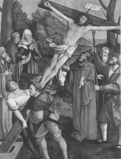Christgartner Altar: Fall Christi bei der Kreuzaufrichtung 
(Abgetrennte Rückseite von WAF 920)