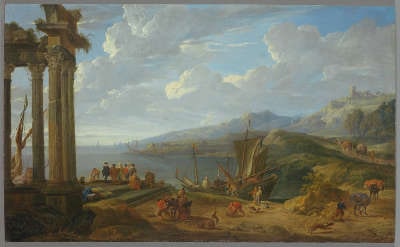 Tempelruine an Meeresbucht