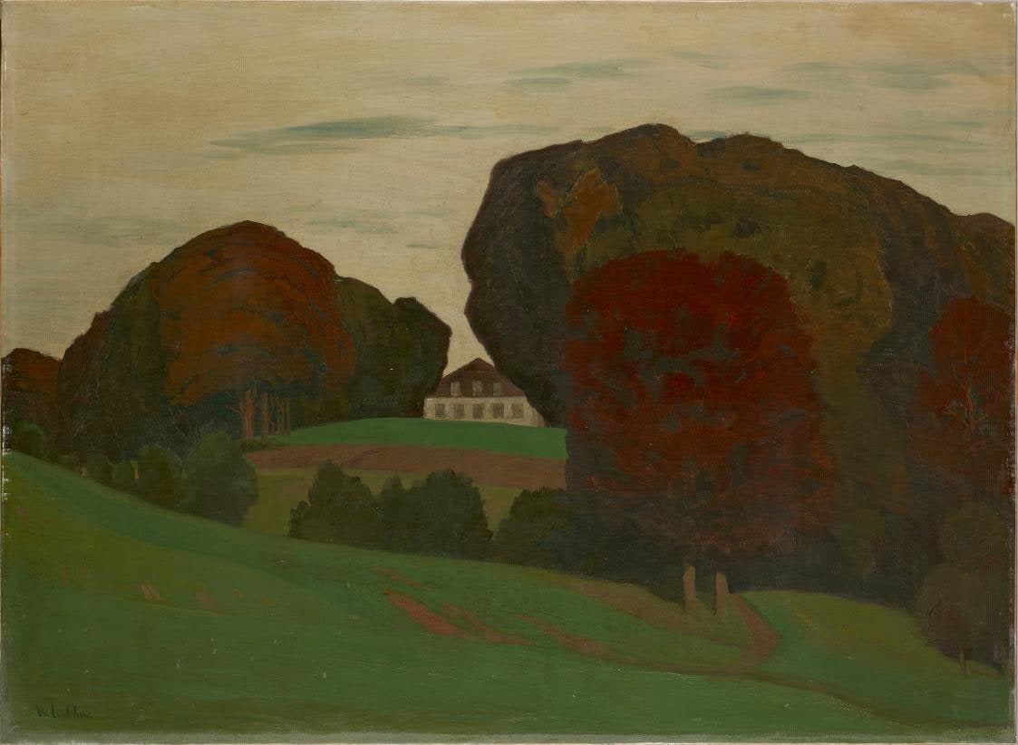 Danish park landscape with villa