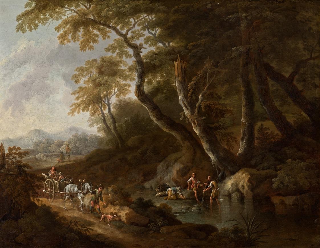 Forest Landscape with a Body of Water at Right