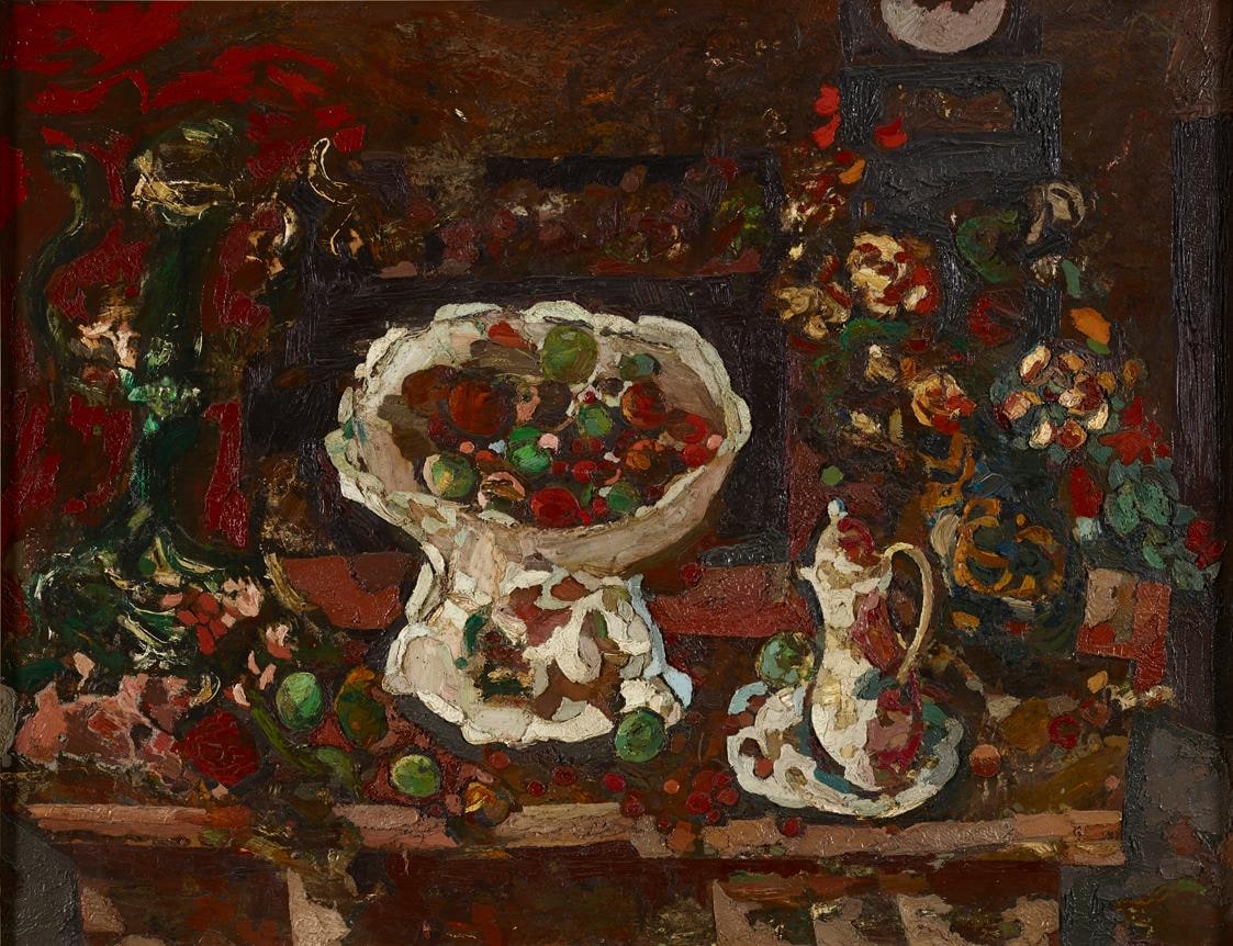 Still Life with Fruit, White Bowl and Pitcher