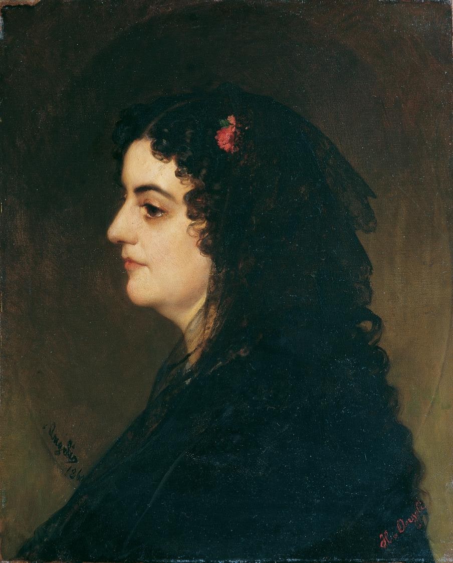 Woman in Profile with Veil and Carnation