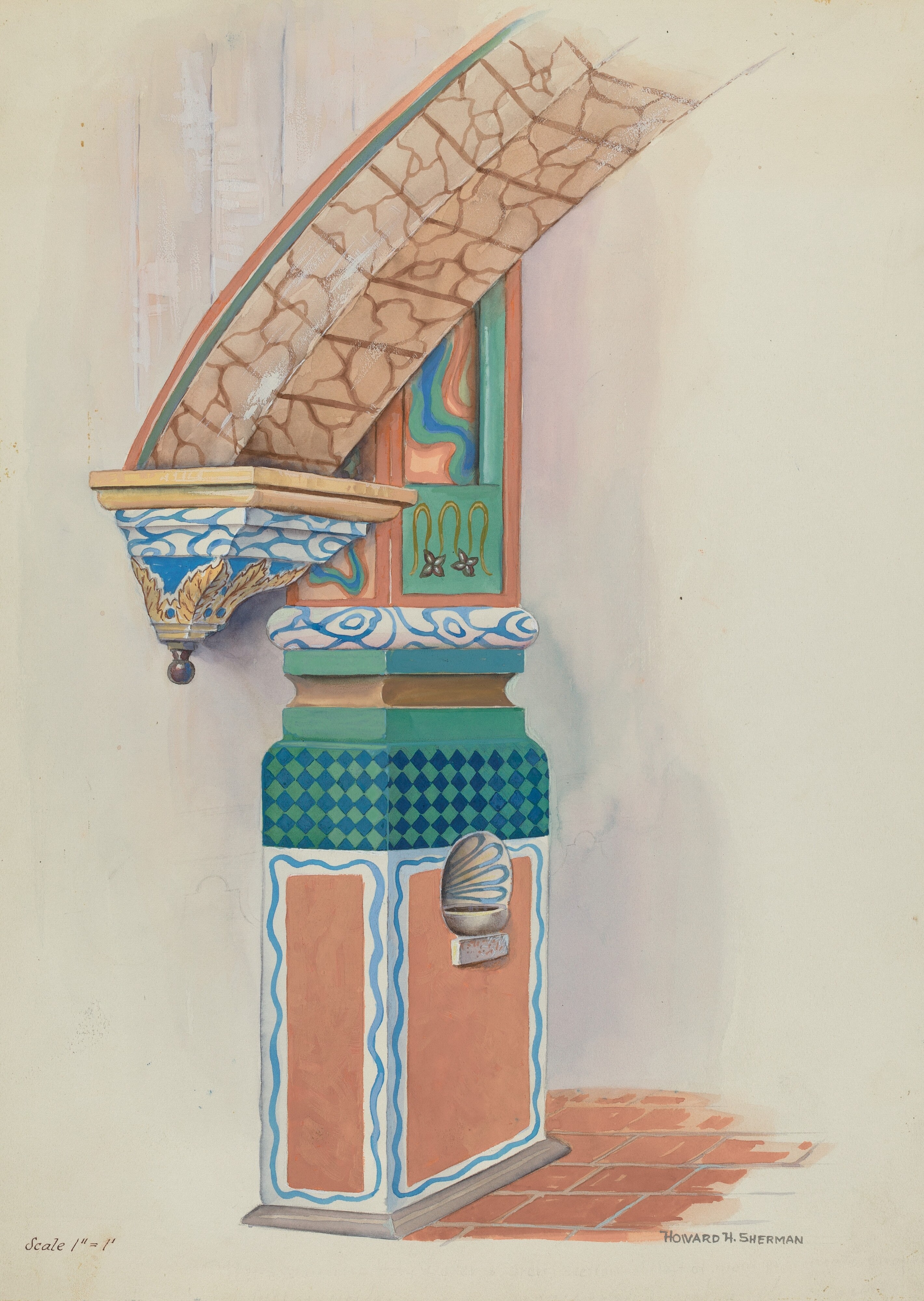 Pilaster with Holy Water-Font & Arch Below Choir Loft