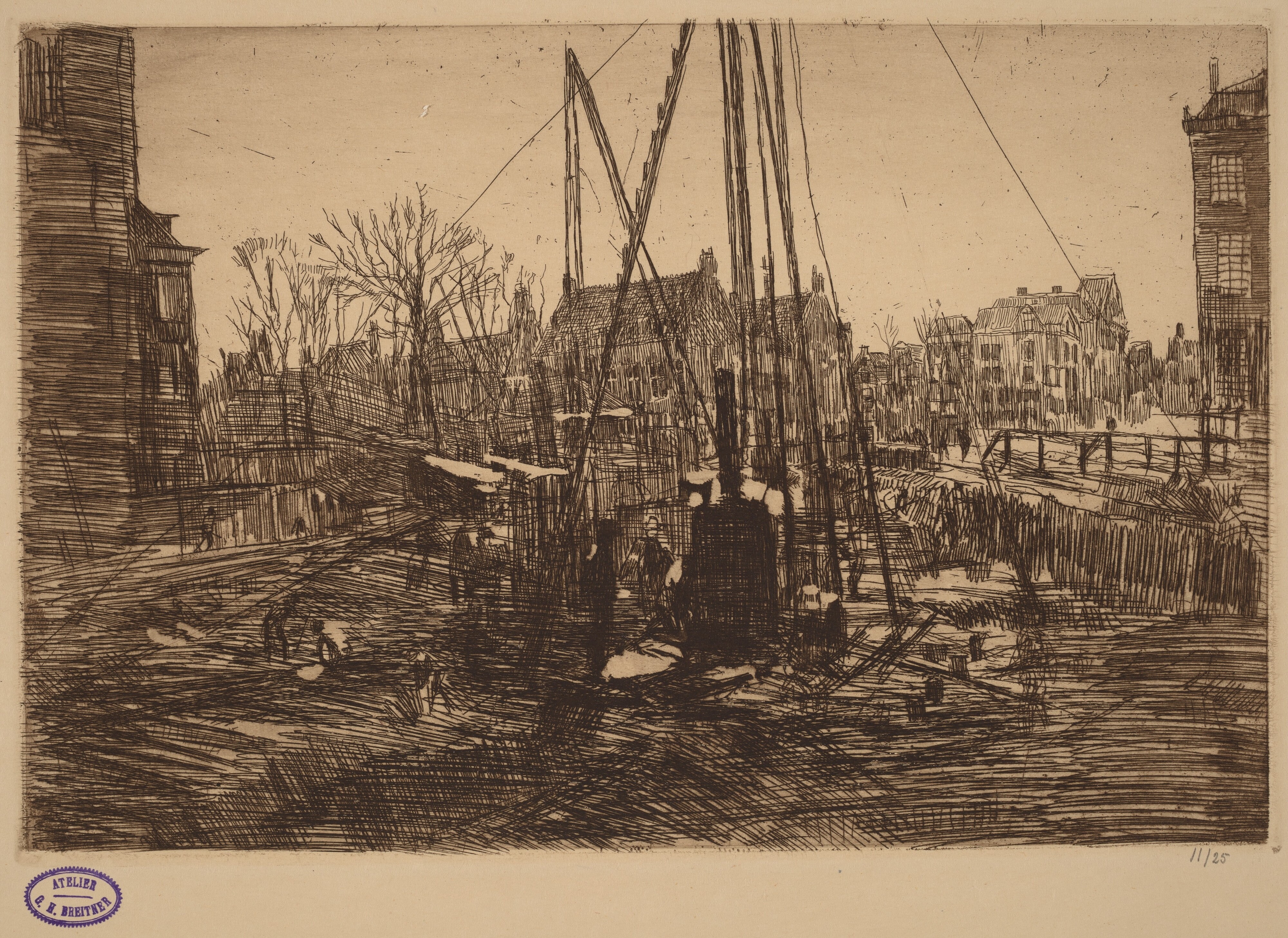 Scene in a Dutch City with Pile Driver in Foreground