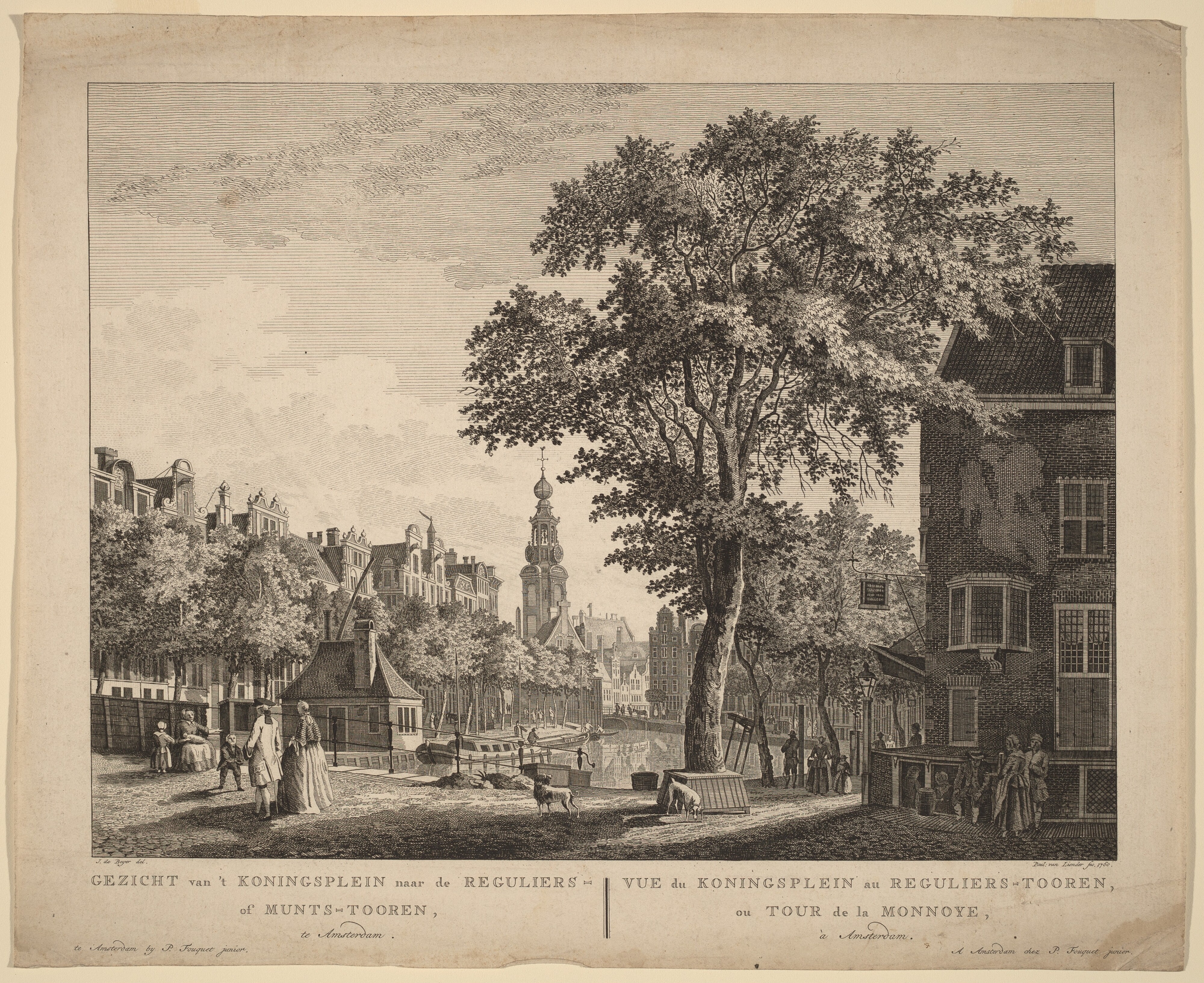 Gezicht van't Koningsplein naar de Reguliers of Munts-Tooren, Te Amsterdam