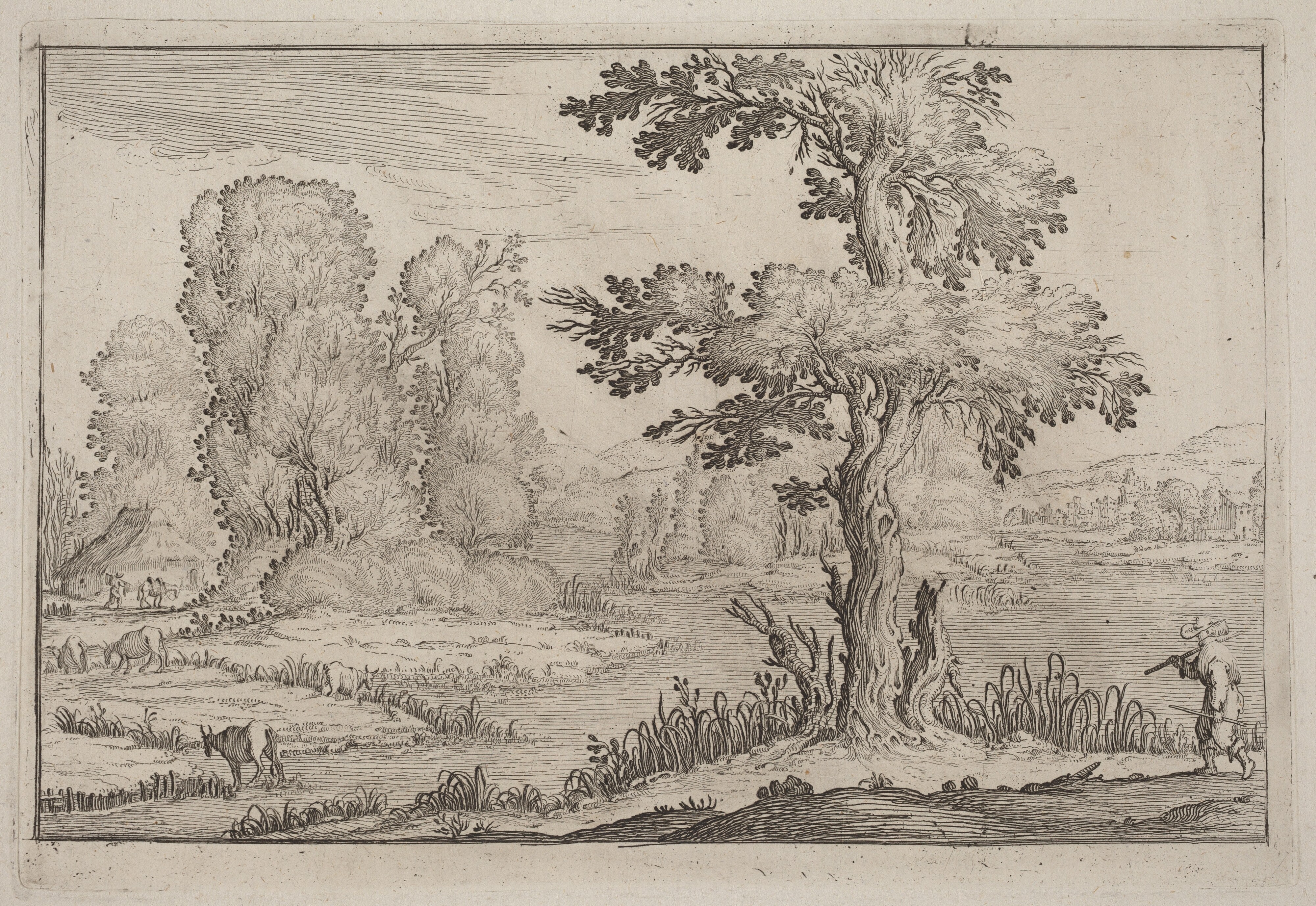 Herdsman and Cows Crossing a River