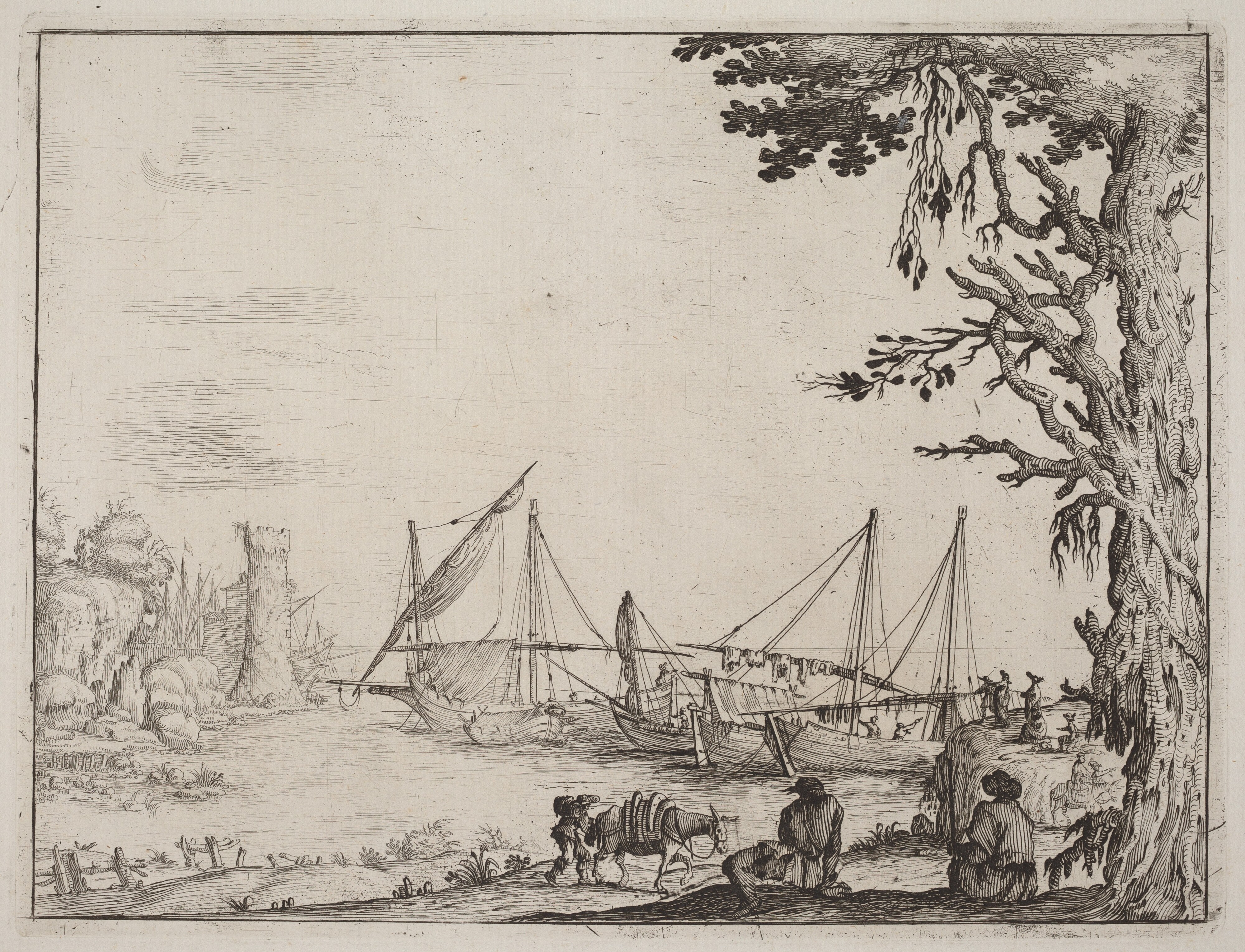 Seaport with Anchored Vessels