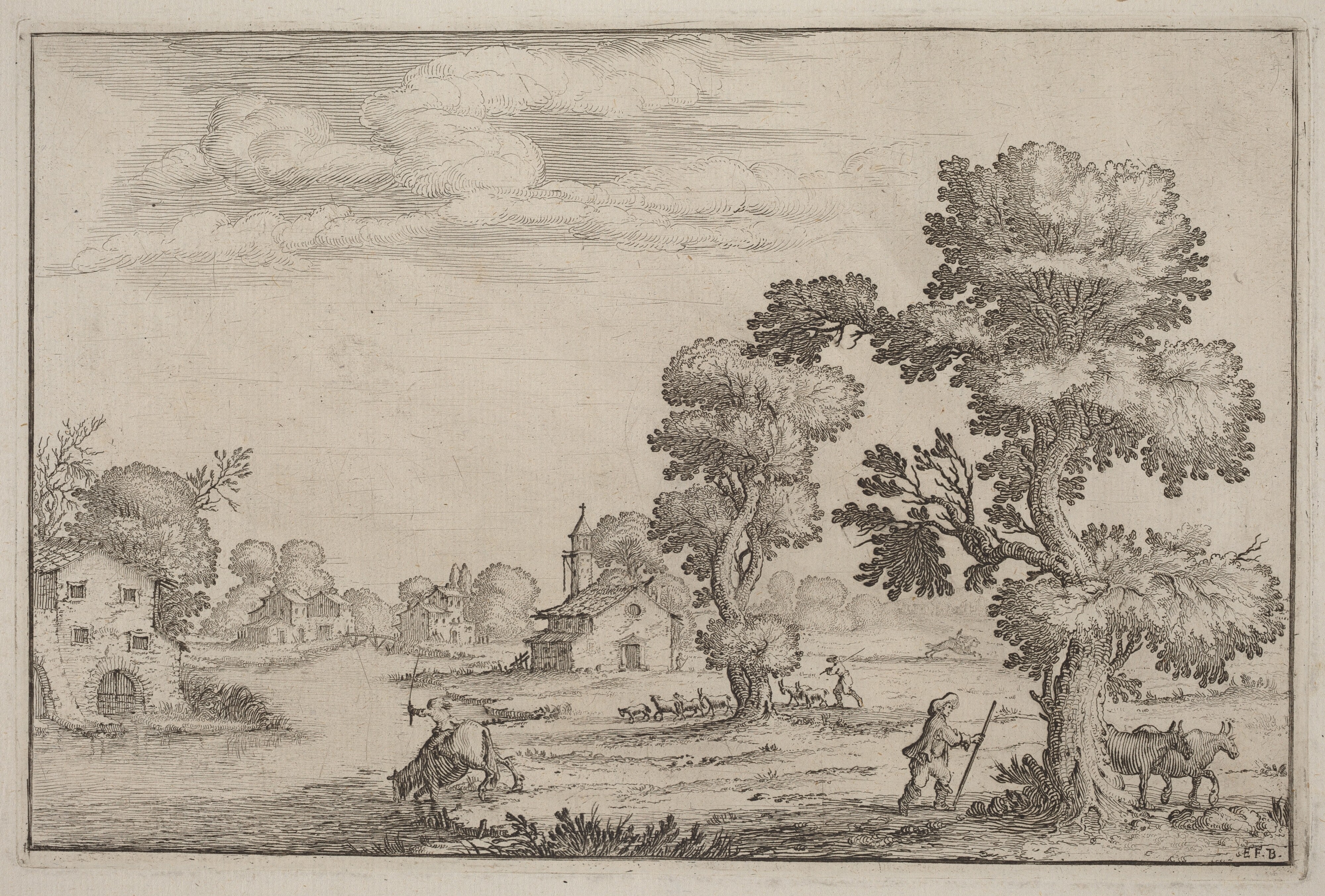 Lakeside Village with Herdsmen