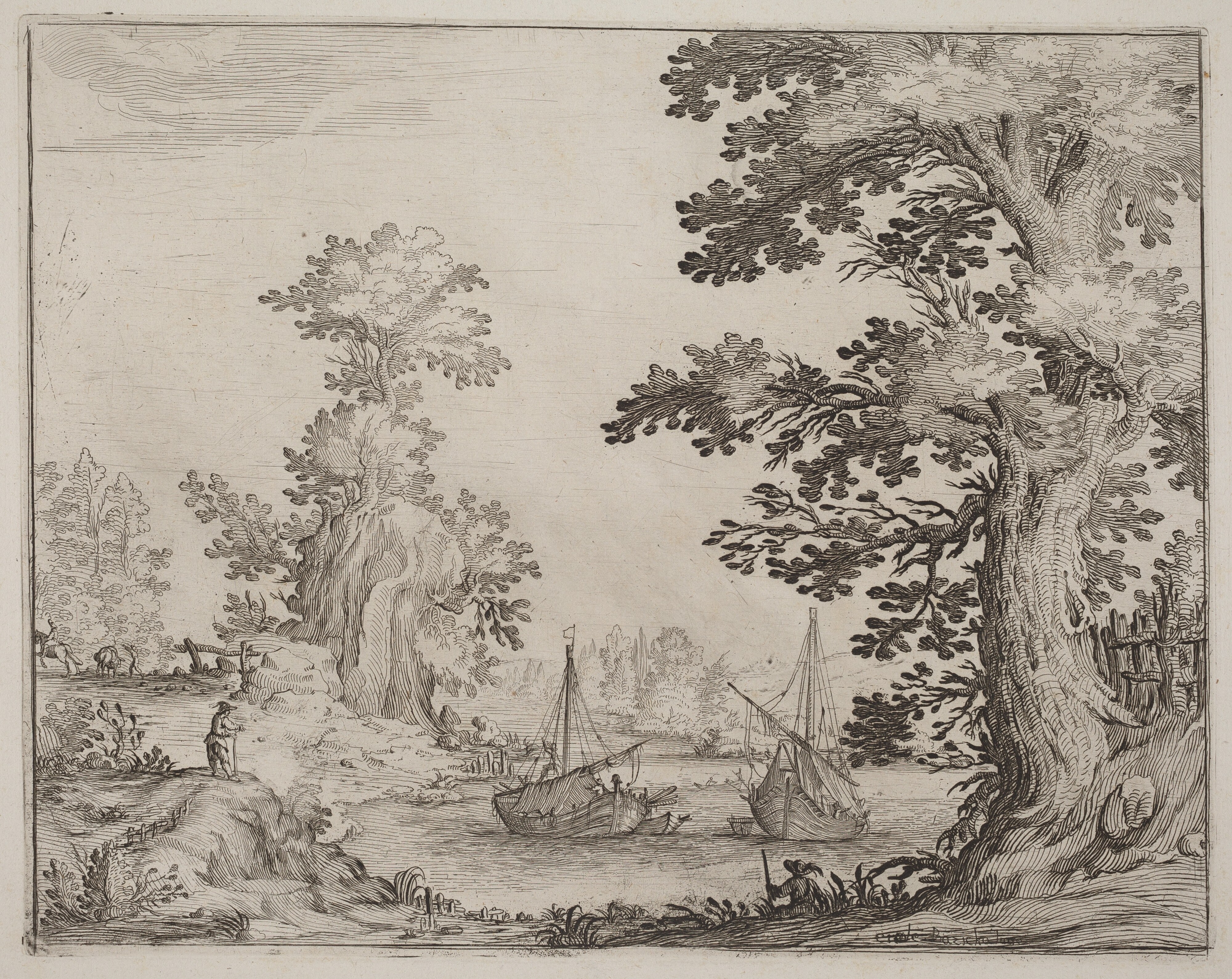 Landscape and River with Anchored Vessels